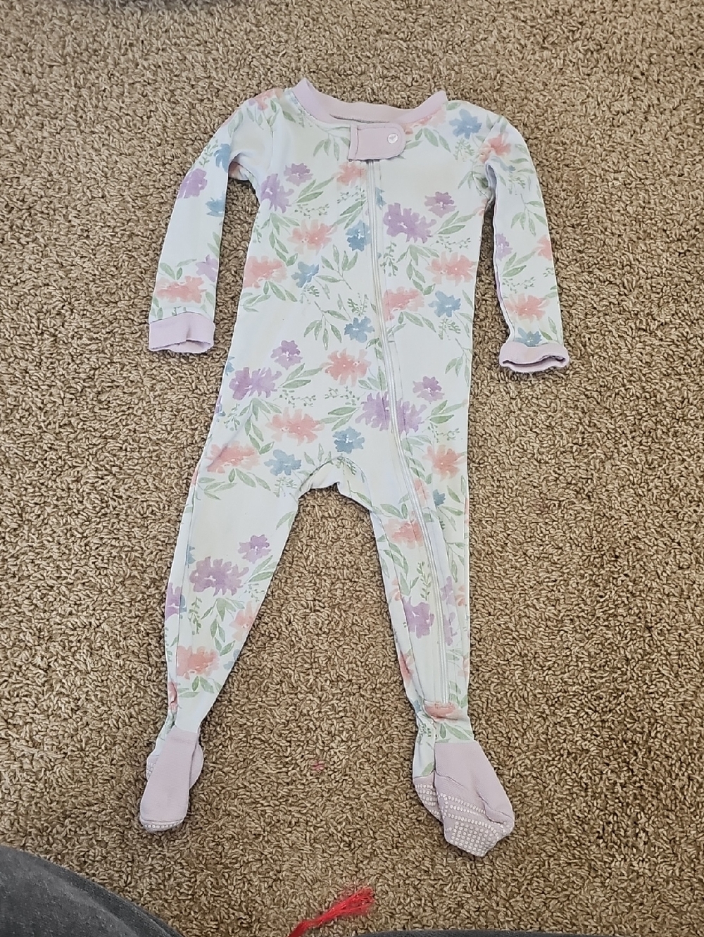 Burt's Bees Baby White Floral Zip Footed One-Piece